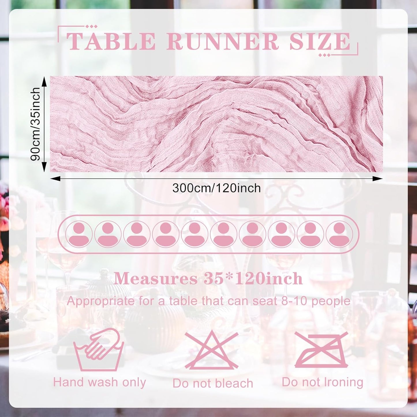 12 Pack Cheesecloth Table Runner 10Ft Christmas Gauze Boho Table Runners for Wedding Decor Bridal Shower Decorations Baby Shower Party(35" x 120")(Blushing Pink)