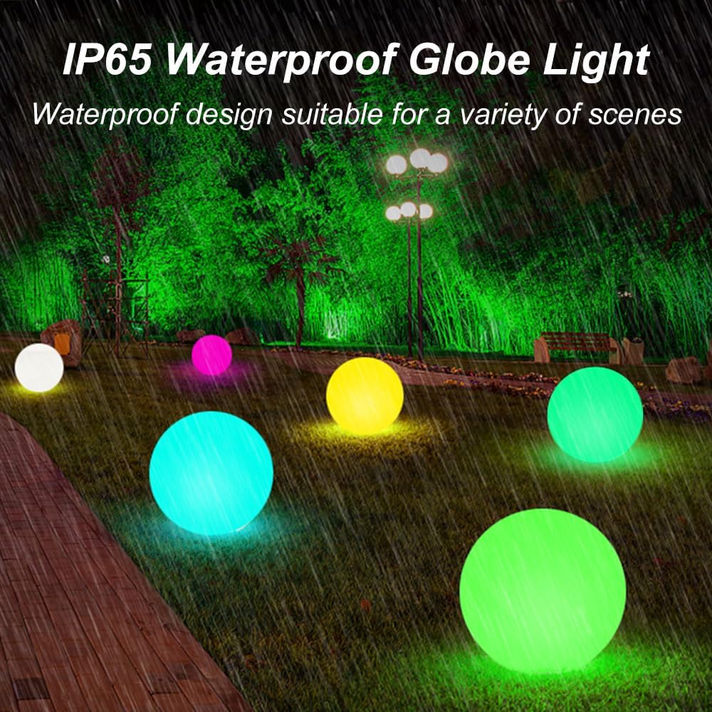 12-inch LED Glowing Ball Light w/Remote, LED Globe Orb Night Light Mood Lamp for Kid Adult, Rechargeable Dimmable RGB Color Changing Glowing Orb, Waterproof Light Up Ball for Garden Patio Party Decor