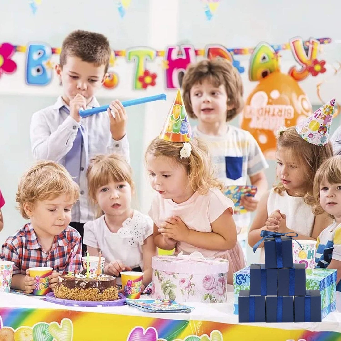 COTOPHER 100pcs Small Gift Boxes, Favor Boxes 2x2x2 inches Paper Gift Boxes with Ribbons Candy Box for Wedding Favors Baby Shower Bridal Shower Birthday Party (100pcs 2x2x2, Blue)