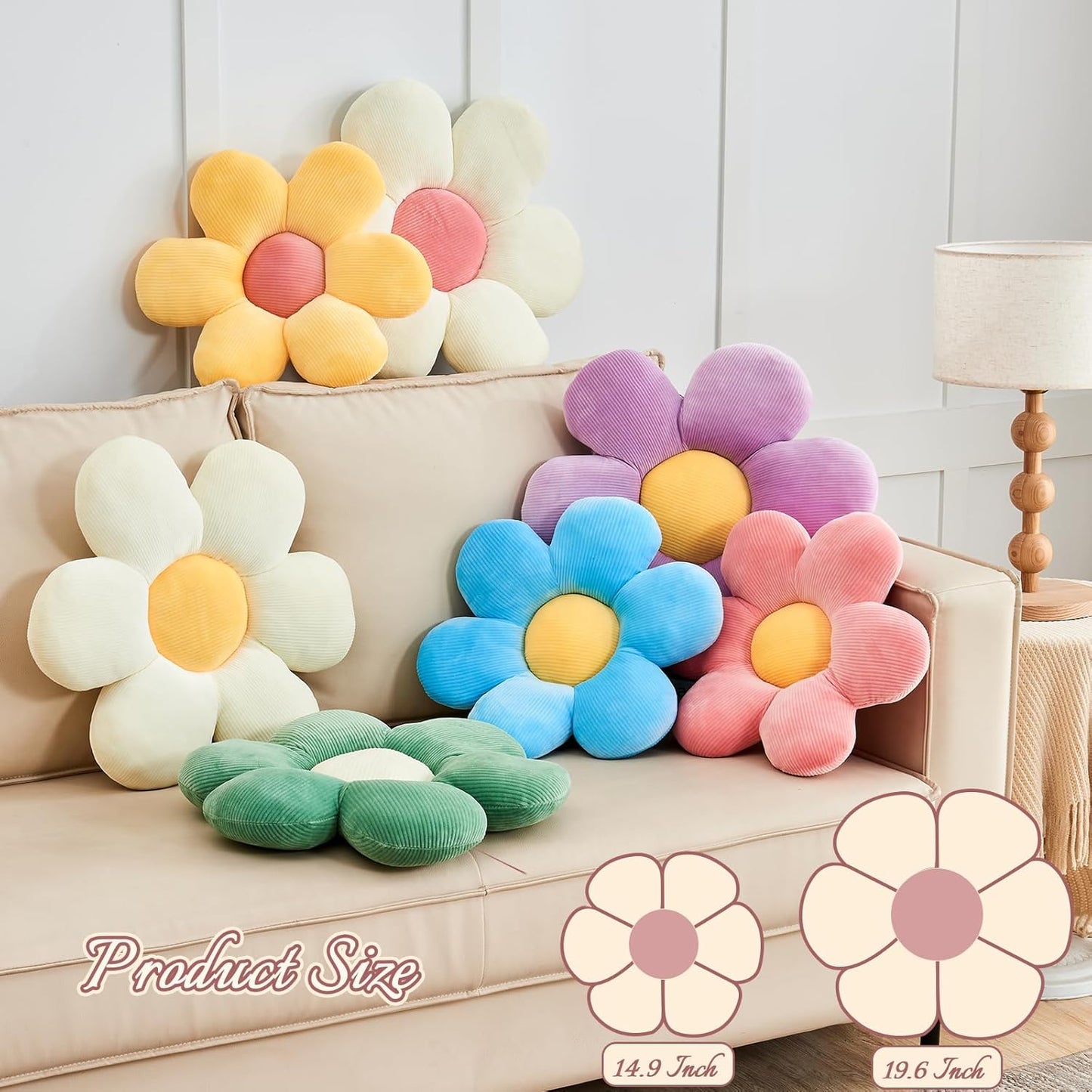 Sage Green Flower Pillow, 14.9" Cute Flower Shaped Floor Pillow, Aesthetic Floral Plush Daisy Decorative Throw Pillows for Bed Sofa Couch