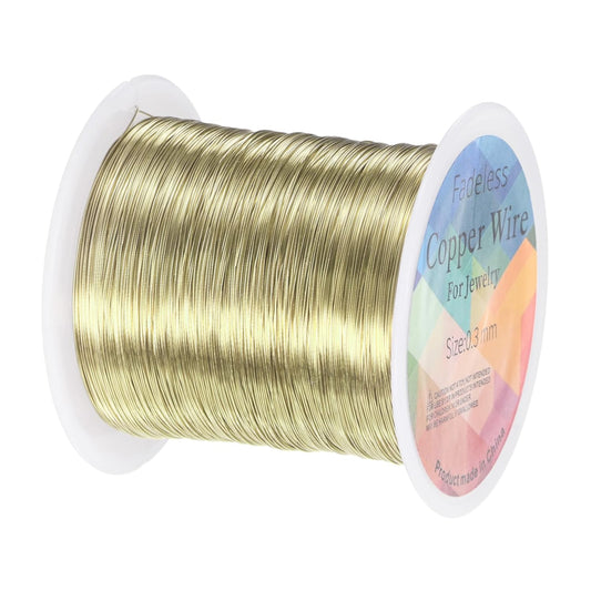 0.3mm Jewelry Wire, 28 Gauge 328FT Craft Wire Copper Beading Wire for Jewelry Making/Planting/Weaving/DIY Crafting, Soft Metal Wires [100M, Light Golden]