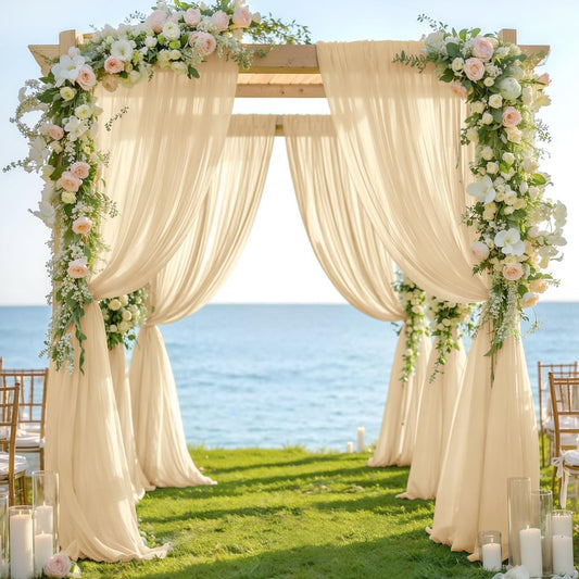 Champagne 2 Panels Wedding Arch Draping Fabric 29" x 20Ft Sheer Drapes Outdoor Curtain for Wedding Party Baby Bridal Shower Arch Ceiling Backdrop Decor