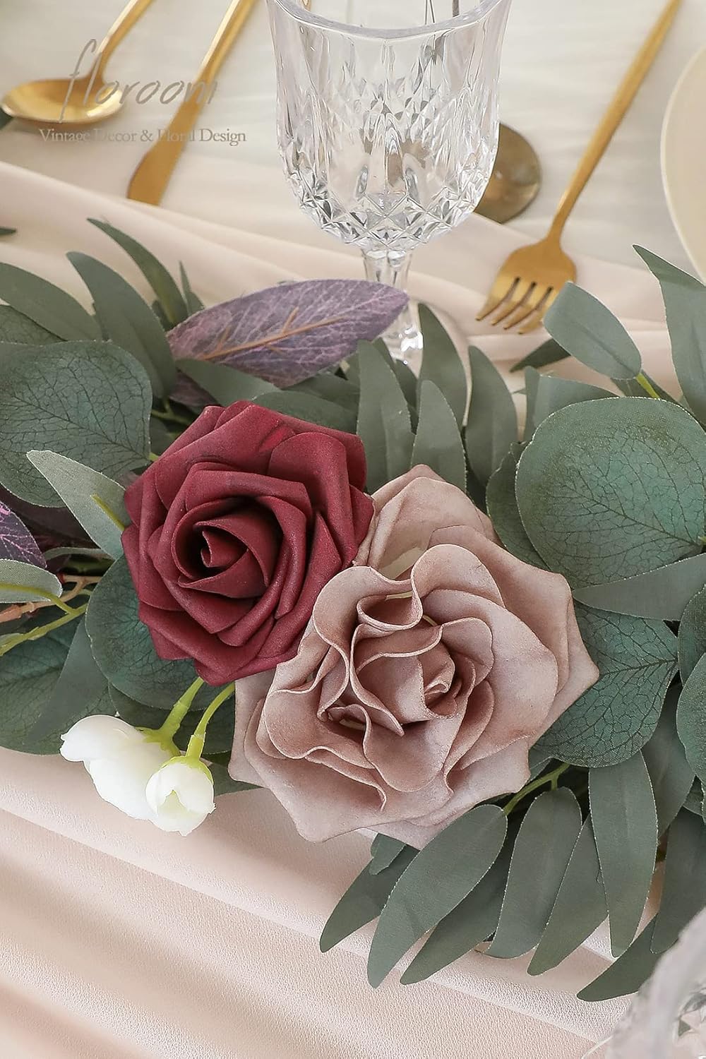 Floroom 6ft Artificial Eucalyptus Garland with Flowers Fake Greenery Faux Floral Vine Garland for Table Decor Wedding Centerpieces Bridal Shower Party Decorations, Dusty Rose & Mauve