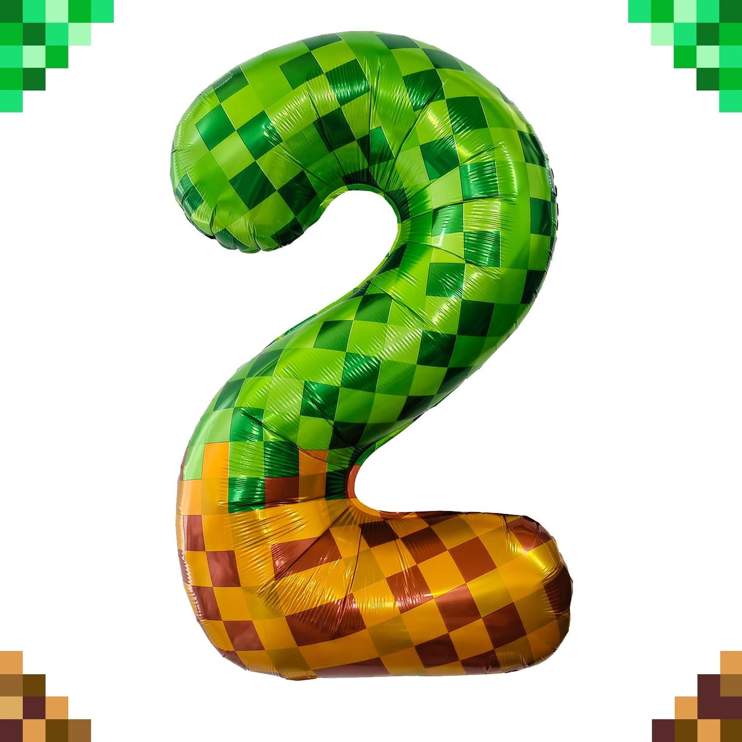 Pixel & TNT Theme 40in Giant Number Balloons - Foil Mylar Birthday Party Decorations for Kids Adults Cumpleaños, Block Style Pixel Art Shape Balloon Decor Supplies (Pixel, Number 2)