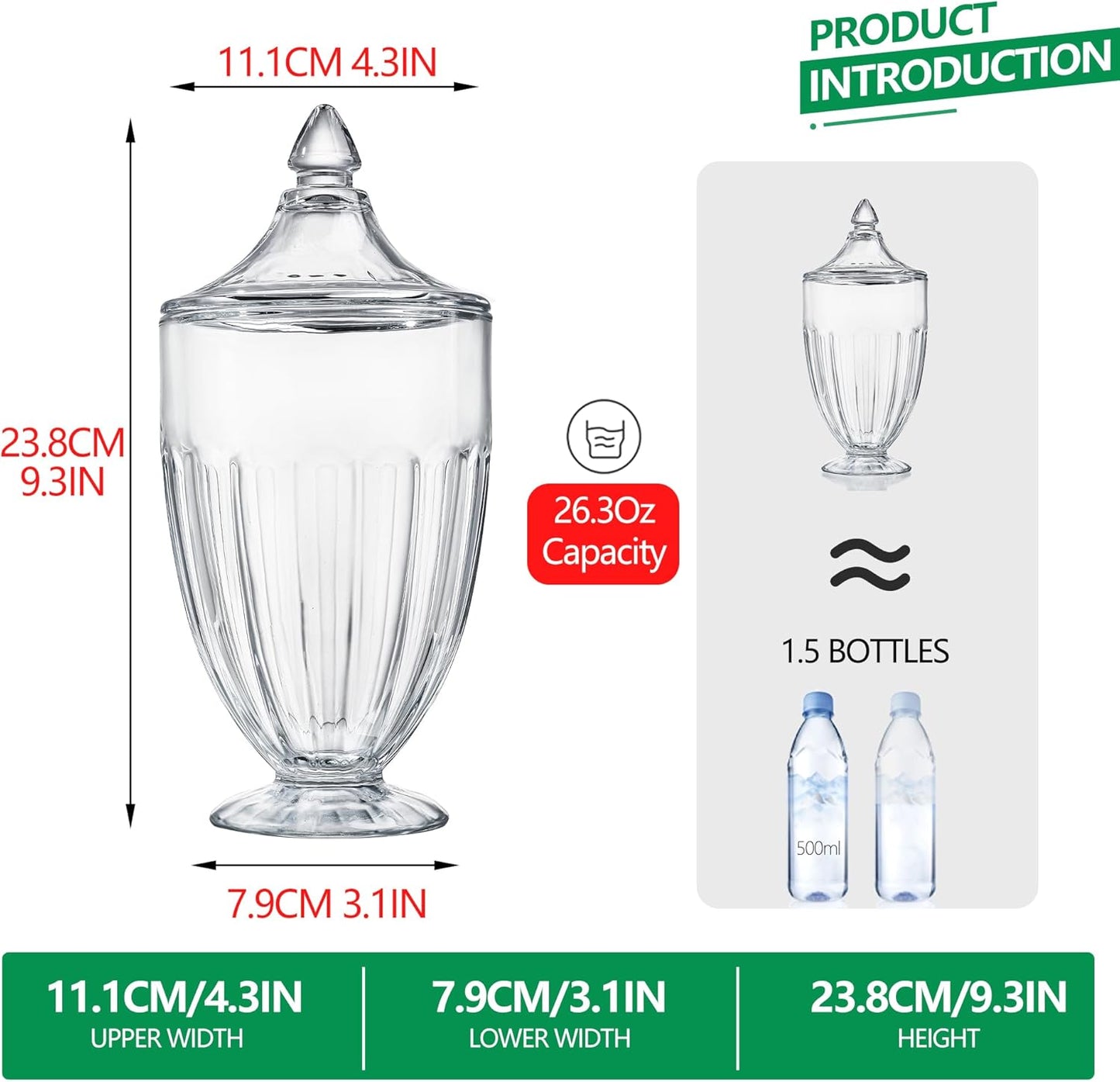 26oz Glass Decorative Candy Jars Clear Cookie Jar Storage Jar with Lid for Candy Buffet Wedding Decor Bathroom Storage Table Centerpiece