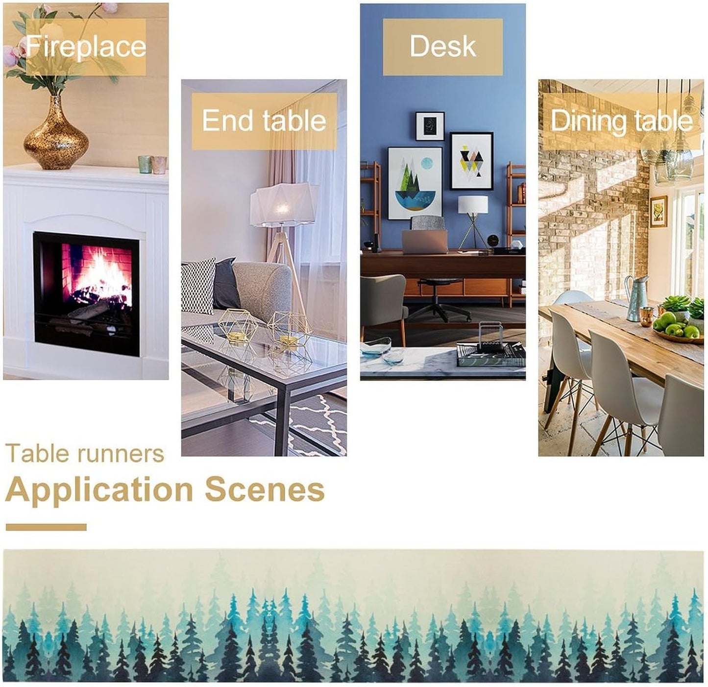 Misty Forest Table Runner,Foggy Blue Forest Landscape Table Runner for Kitchen Dining Table Home Party Decoration 13x108 Inch