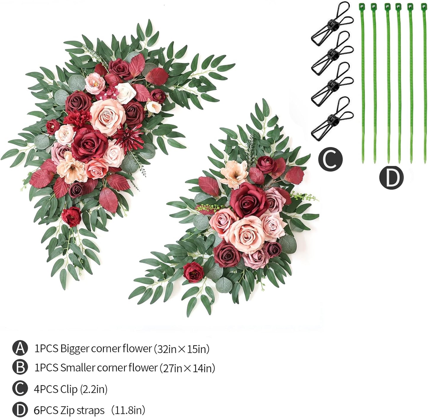 Artificial Wedding Arch Flowers Kit(Pack of 2) for Wedding Arch, Bridal Shower, Ceremony and Reception Backdrop Decoration (Cream red)