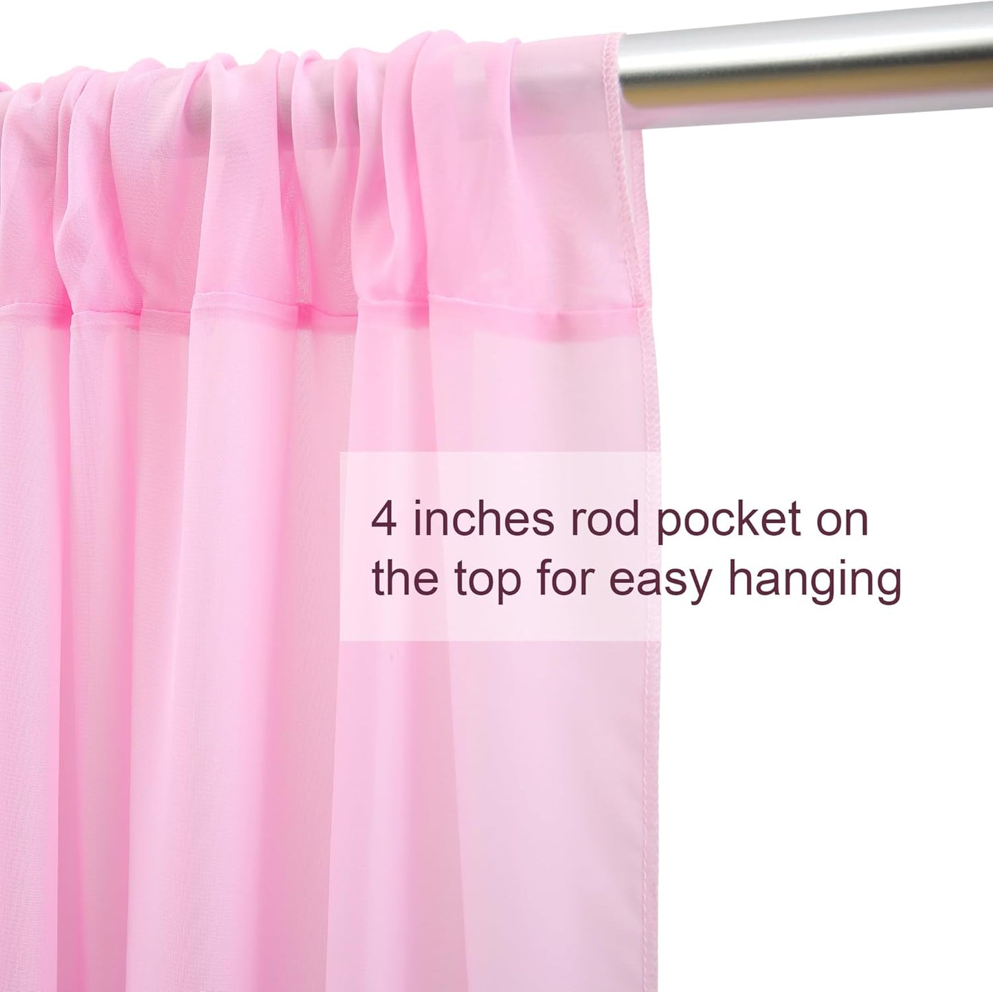 10ft x 10ft Pink Backdrop Curtains, Wrinkle-Free Sheer Chiffon Fabric Photo Backdrop Drapes for Wedding Arch Party Ceremony Stage Photography Decorations
