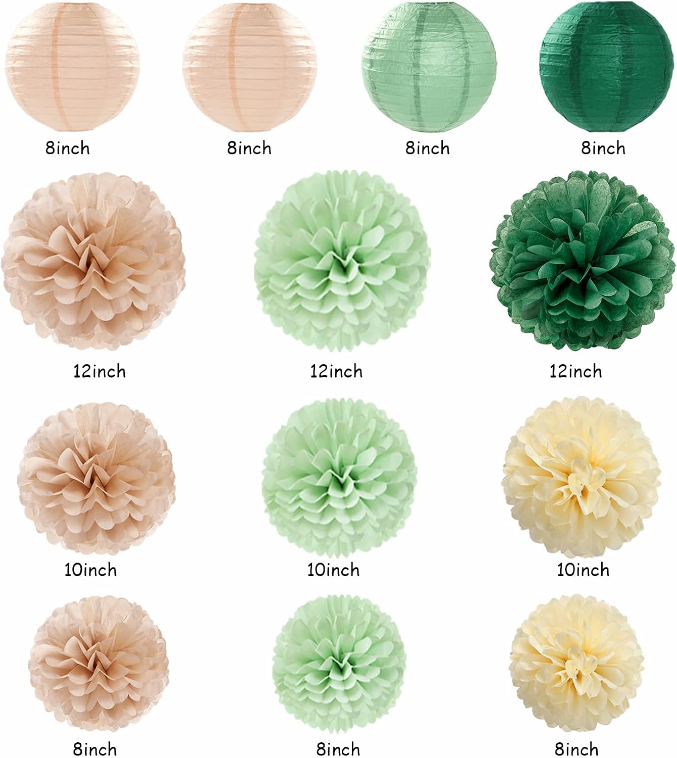 Olive-Sage Green Champagne-Gold Pink Party-Decorations - 20pcs Rustic Wedding Paper Lanterns Fans,Tissue Pom Poms,Honeycomb Balls,Bunting,Boho Bachelorette Neutral Baby Shower Decor Burgleda
