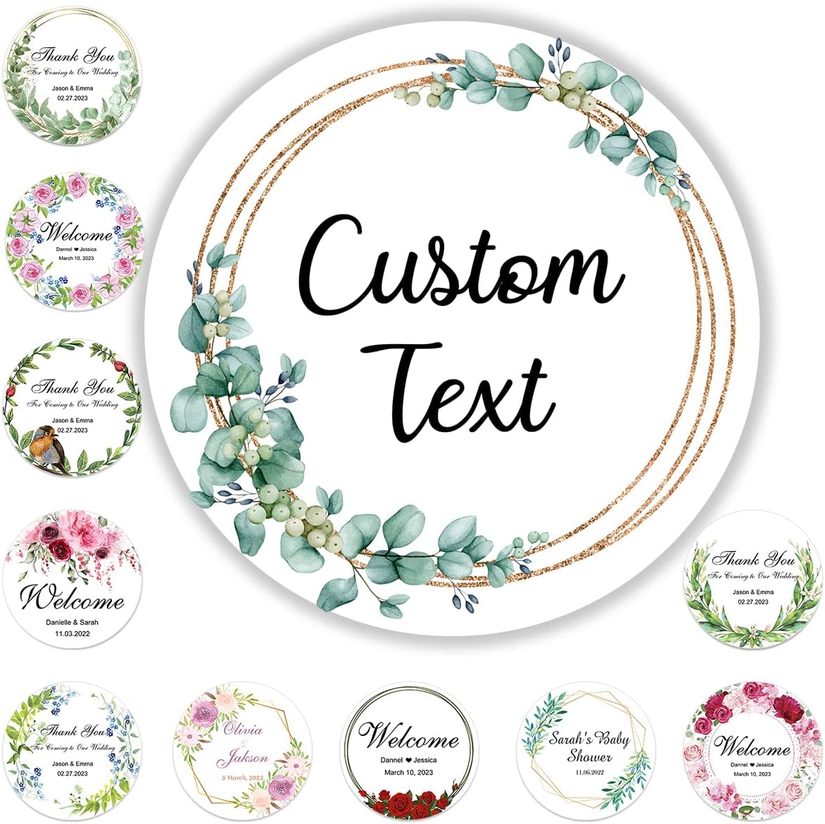 100 Pack Custom Stickers Personalized Labels for Business Logo Customized Vinyl Wedding Favors Birthday Baby Bridal Shower Make Your Own Decals