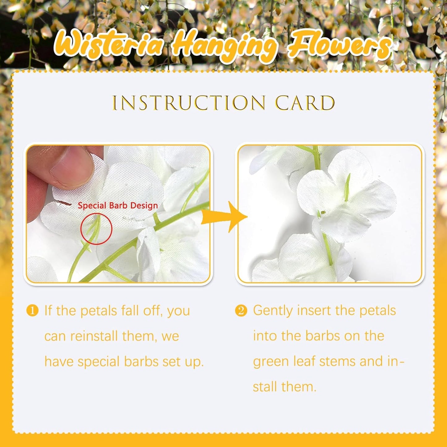 12 Pack Orange Wisteria Hanging Flowers, 3.44 Ft Fake Hanging Flowers, Artificial Wisteria Garland Vines for Wedding Room Backdrop Outdoor Patio Garden Decoration