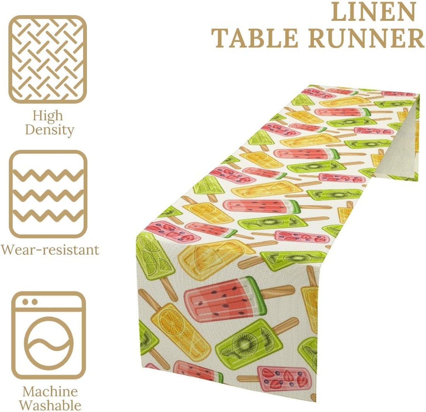 Ce Cream Table Runner, Cold Fruity Popsicles Summer Sweet Seasonal Dinner Runner for Party Holiday Home Kitchen Dining Table Decor 13"x60"