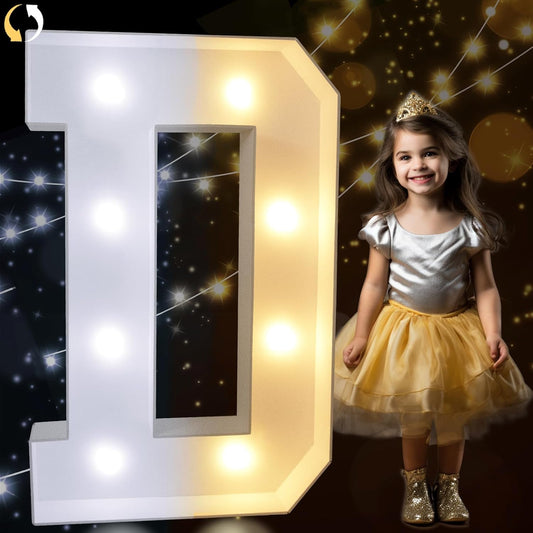 Pooqla 3FT Marquee Light Up Letters, Cool White and Warm White LED Big Mosaic Marquee Letters 3 Feet, Giant Letter Sign for Balloons Birthday Anniversary Wedding Party Decoration, LED D