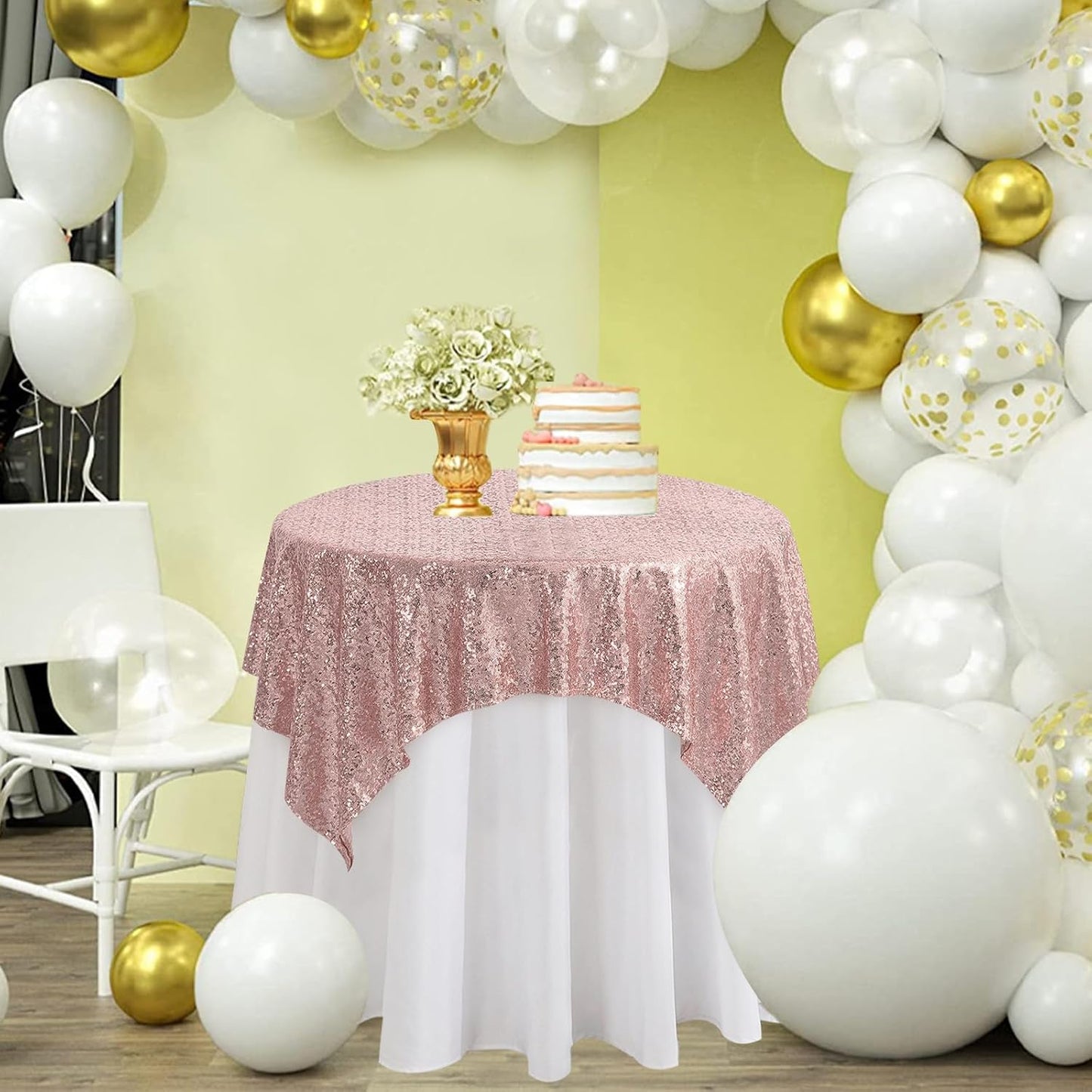 Square Rosegold Sequin Tablecloth- 50x50 inch, Seamless Sparkle and Glitter Party Table Cloth, Shiny&Elegant for Wedding Birthday Ceremony Prom Table Decorations