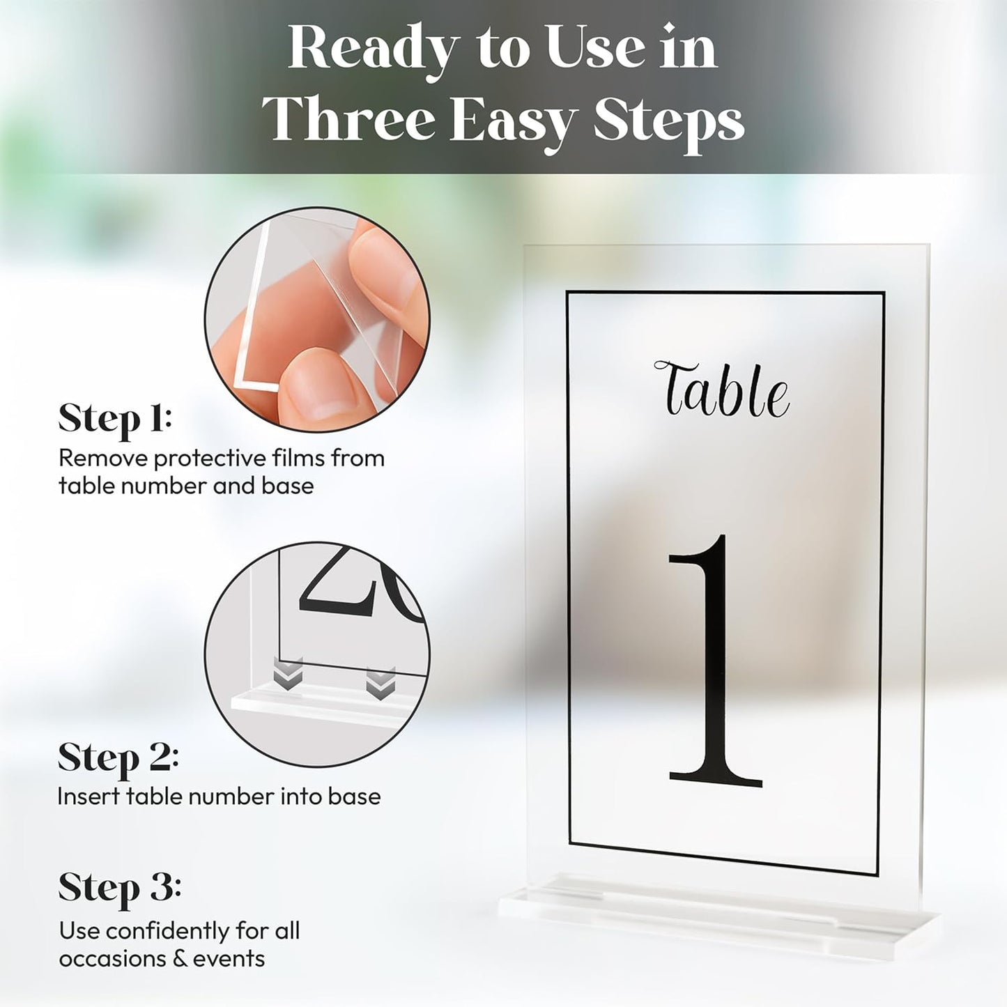 Acrylic Table Numbers 1-20 with Stand, Printed Black Font on 4x6 inch Acrylic, Clear Table Number Signs and Holders, Centerpiece for Events, Weddings, Reception, Party, Anniversary, and Decoration