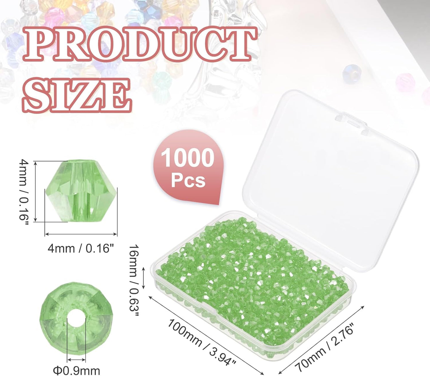 PATIKIL 1000pcs 4mm Bicone Glass Crystal Beads, Faceted Glass Spacer Beads with Box for Jewelry Making Bracelet Necklace Earrings DIY Suncatcher Craft, Light Green