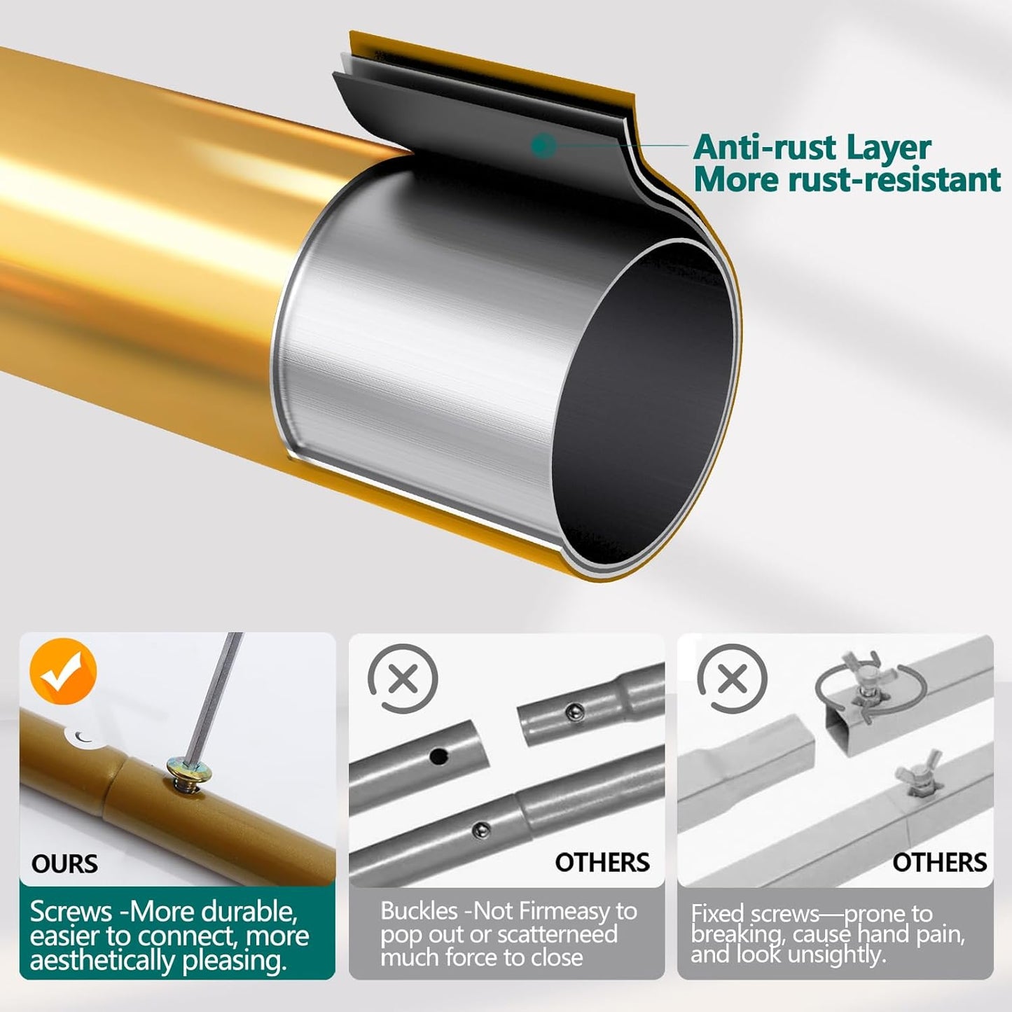 3-Pack Metal Arch Backdrop Stand Set (6/6.6/7.2FT) Heavy Duty Rust-Proof Wedding Decoration Frame with Crossbar Base for Party, Photo Booth, Balloon & Flowers Decor (Gold, 6FT,6.6FT,7.2FT)