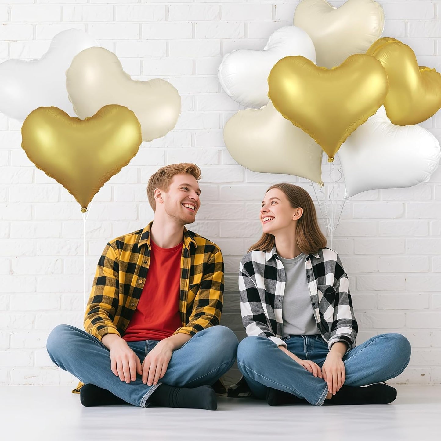 White Gold Heart Balloons,24Inch Large Cream White Heart foil Balloon for Valentine's Day Birthday Wedding Baby Shower Anniversary Decorations