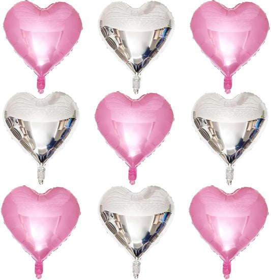 Pink Heart Shaped balloons Pack of 10, 18 Inch Love Valentine Balloons Silver Heart Romantic Balloons For Valentines Day Propose Marriage Wedding Bridal Shower Engagement Party Decorations