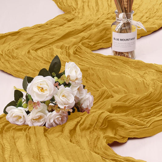 1 Pack Cheesecloth Table Runner 10Ft Christmas Gauze Boho Table Runners for Wedding Decor Bridal Shower Decorations Baby Shower Party(35" x 120")