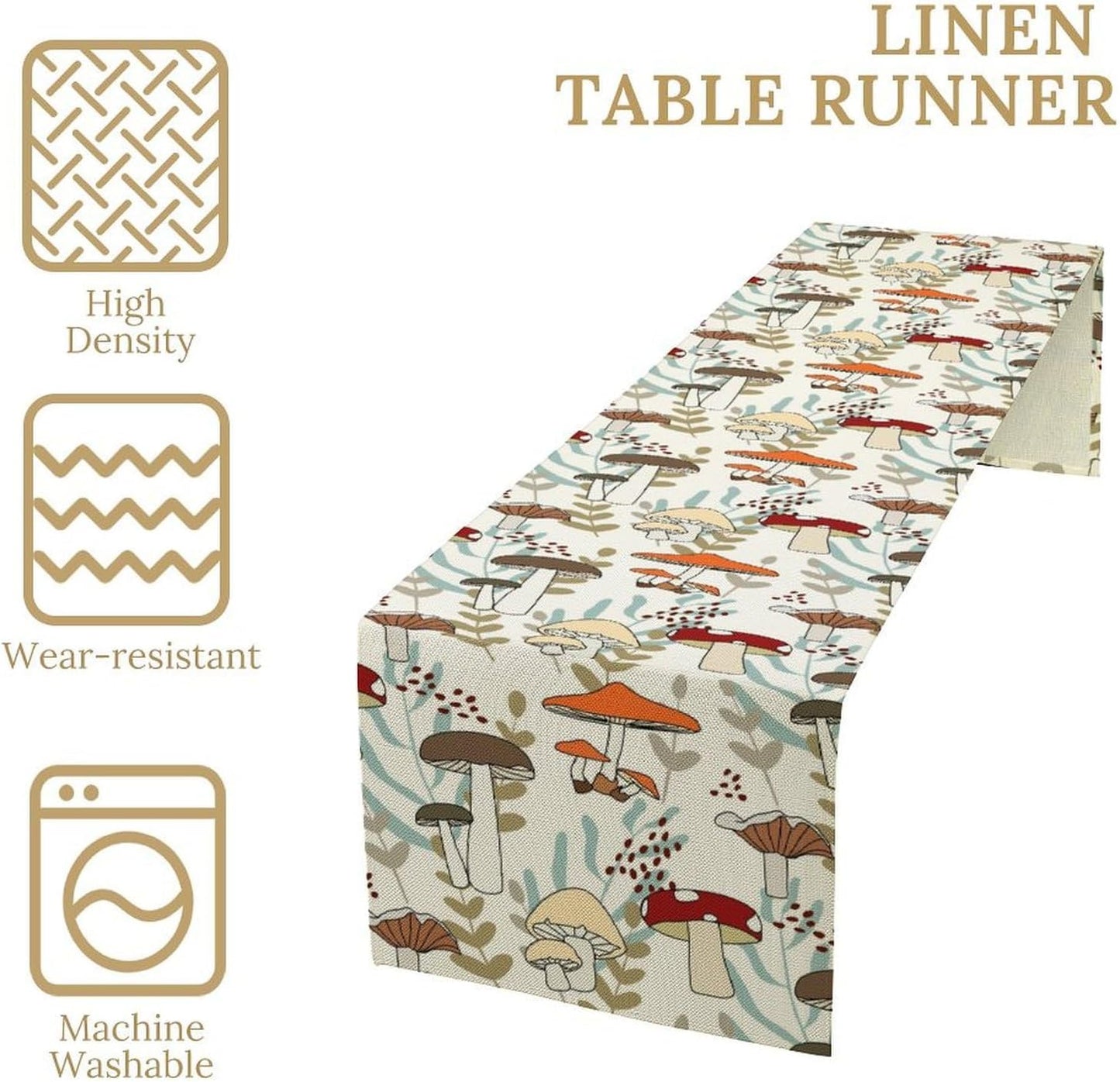 Mushroom Table Runner, Vintage Nature Plant Table Runner for Farmhouse Kitchen Dining Table Decoration for Home Party Decor 13x72 Inch