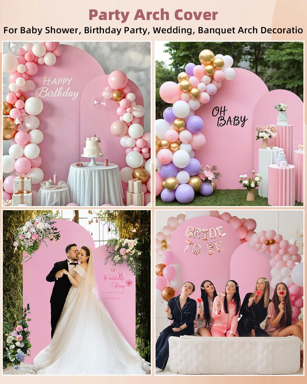 HEMMOTOP Pink Arch Backdrop Cover 7.2 ft, 6ft, Wedding Arch Covers Stretchy Backdrop 2 Set, 2-Sided Arched Stand Background for Birthday Party, Baby Shower, Pink