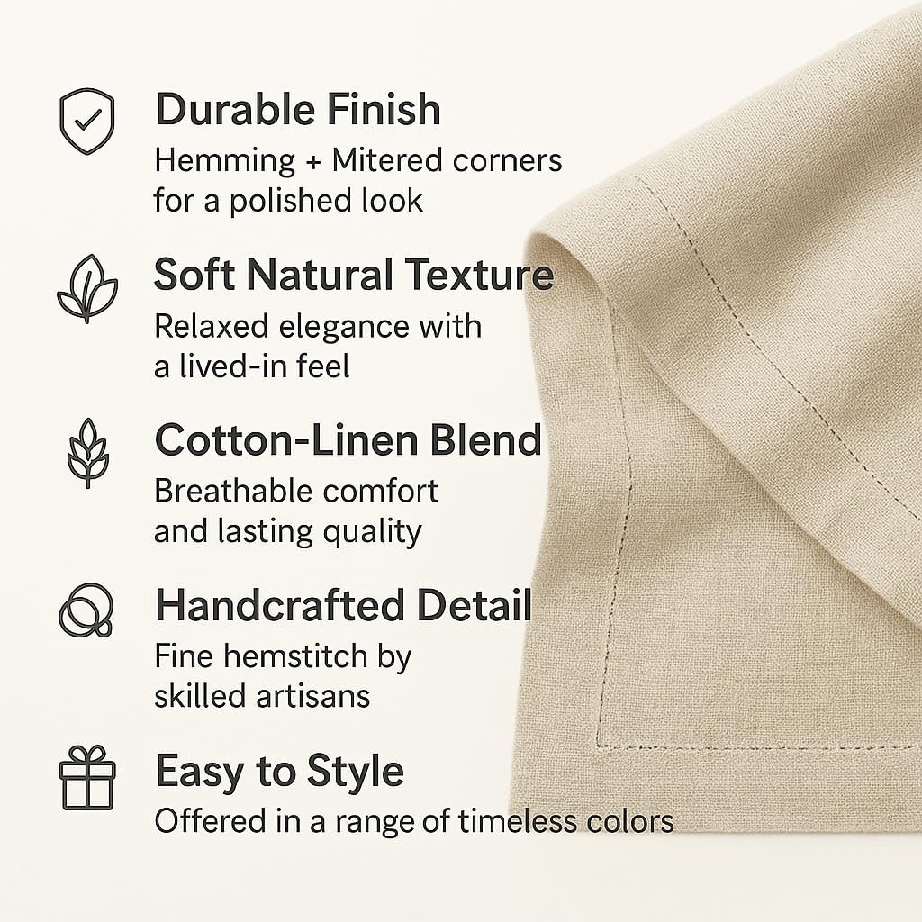 Green Cotton Linen Napkins Set of 4 – Hemstitch Cloth Napkins 20x20 Inch – Washable Fabric Dinner Napkins for Fall, Halloween, Thanksgiving, Everyday Dining & Décor – Serena