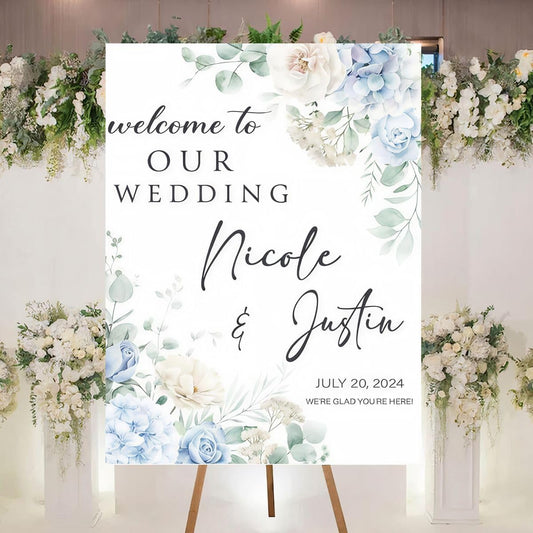 Personalized Welcome To Our Wedding Sign, Wedding Decorations, Flowers Wedding Sign #5, Vesion 5