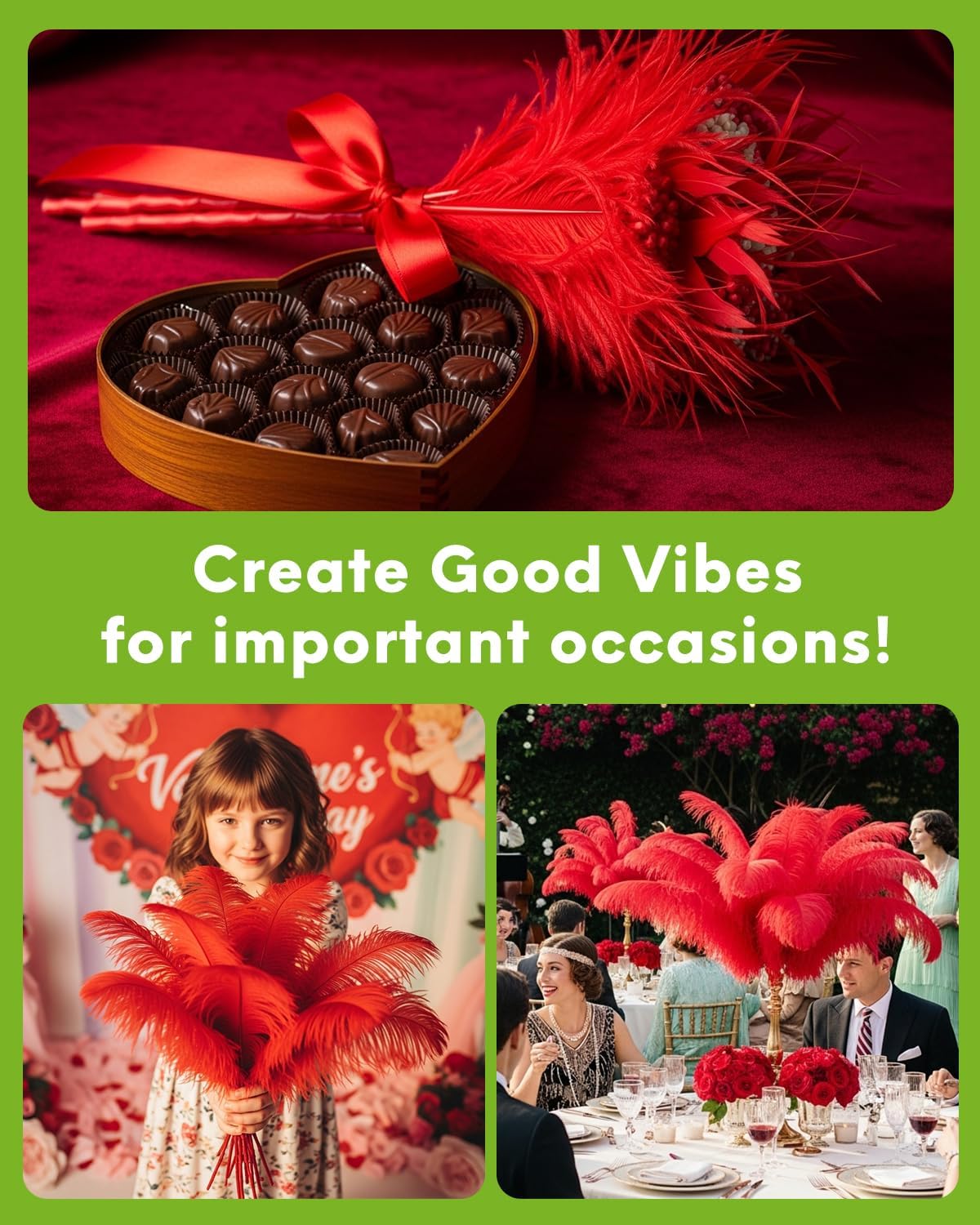 NEWONG 30pcs Red Ostrich Feathers Natural Bulk 9-12inch(23-30cm) Vase Craft Wedding Home Party Centerpieces Christmas Day Decoration