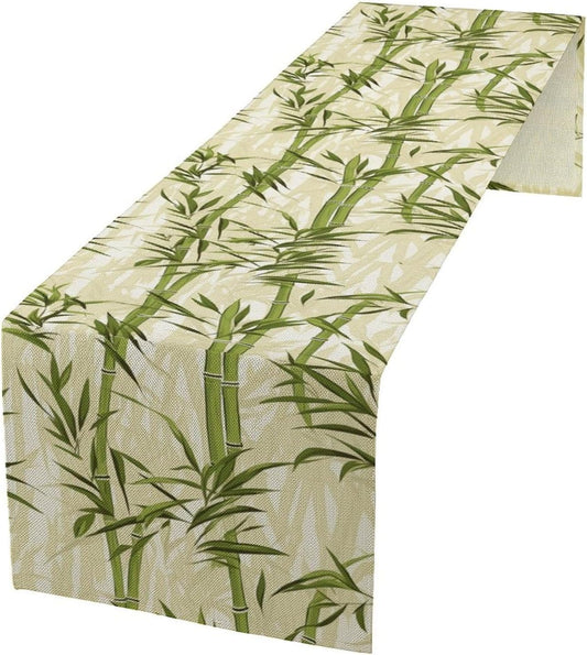 Bamboo Table Runner,Green Plant Leaf Pattern Table Cloth Kitchen Dining Table Home Party Decoration 13x90 Inch