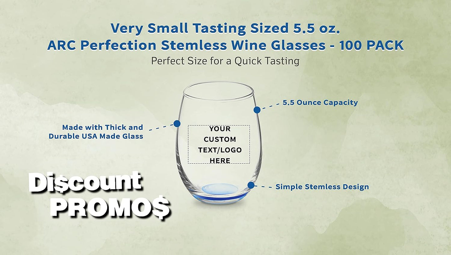 Custom Stemless Wine Glasses by ARC 5.5 oz. Set of 100, Personalized Bulk Pack - Perfect for Hotel, Bar, Restaurant or Lounge - Blue