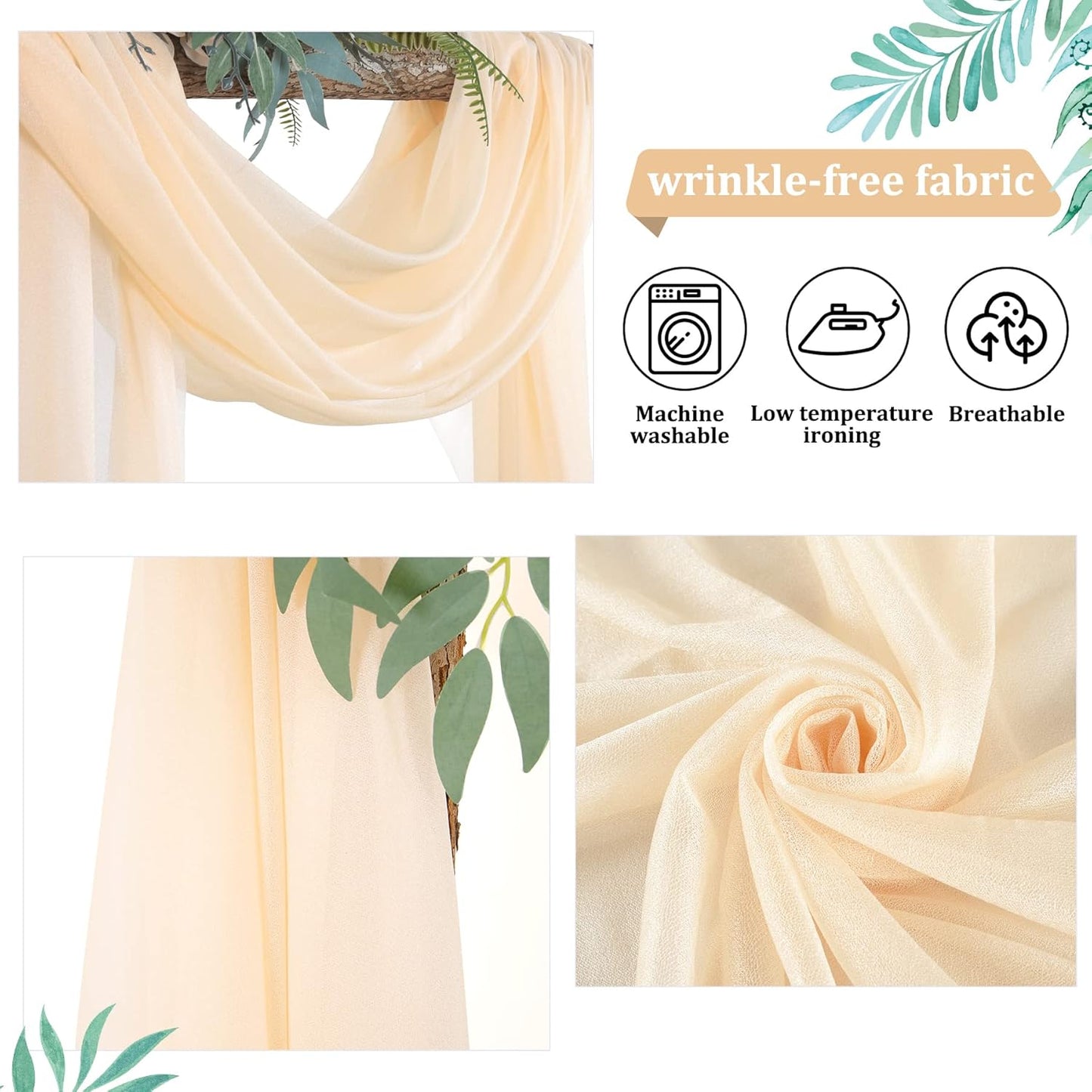 Arch Drapes for Wedding Arch Draping Fabric Champagne Sheer Backdrop Curtain for Ceremony Bridal Party Decor 19Ft Length x 28" Width 1 Panel