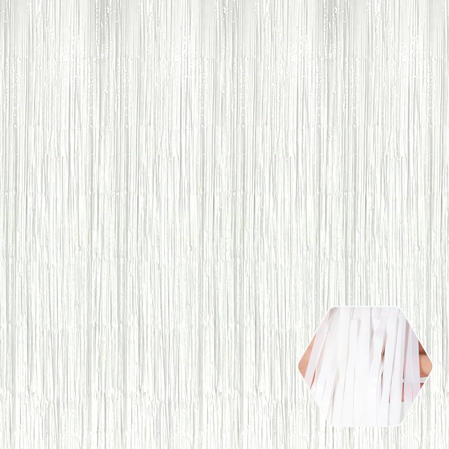 3 Pack White Foil Fringe Curtain Backdrop, 3.28Ft x 8.2Ft Metallic Tinsel Foil Fringe Streamer Curtains for Photo Booth, Mother's Day, Easter, Birthday, Wedding Party Decorations