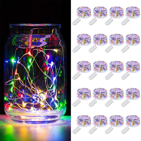 MUMUXI 20 Pack 3.3ft Fairy Lights Battery Operated String Lights, Mini LED Battery Powered Colored Waterproof Indoor Silver Wire Firefly Mason Jar Decor, Multicolor