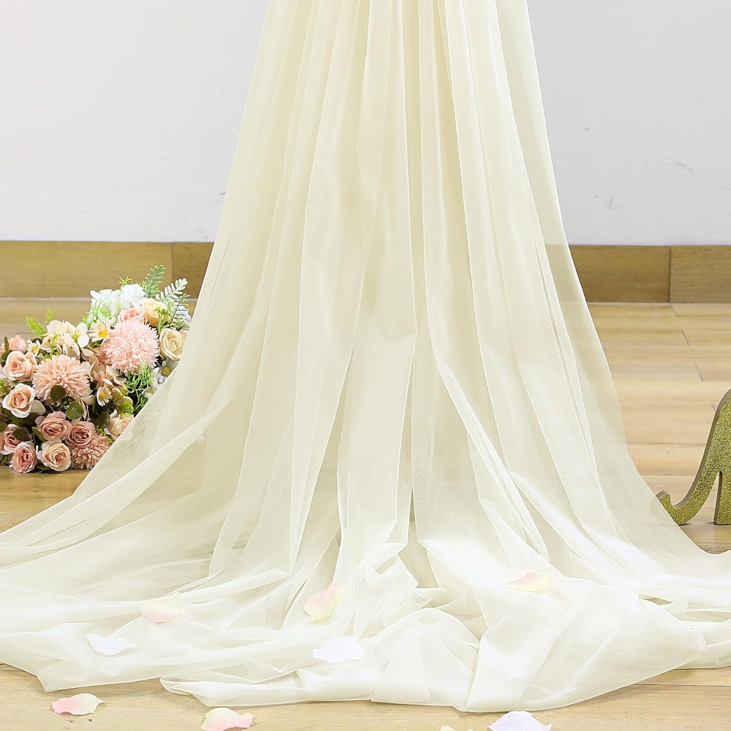 Ivory Tulle Backdrop Curtain for Wedding Parties 10ft x 8ft Sheer Backdrop Curtains for Bridal Shower Birthday Baby Shower Photo Shoot Background Decorations 2 Panels 5ft x 8ft