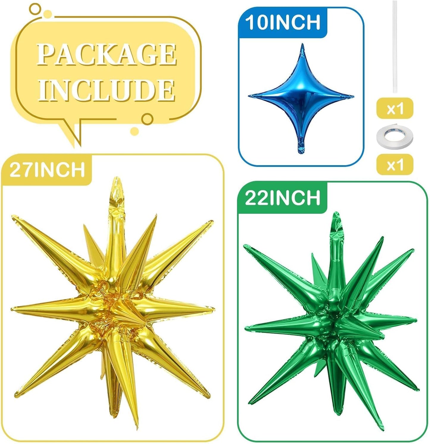 Colorful Star Balloons 12pcs, 27/22 Inch Foil Rainbow Star Explosion Balloons, Large Spike Mylar Cone Balloon, Multicolor Fireworks Shape Balloon Party Decor for Birthday Graduation