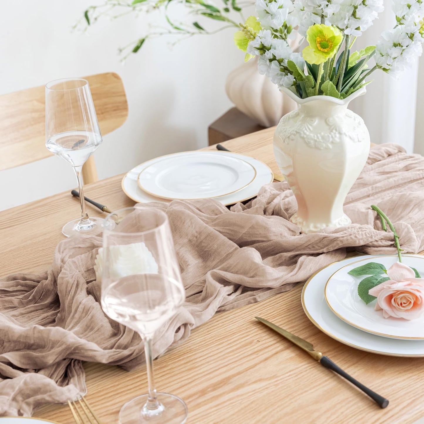 Asee'm 6pcs Cheesecloth Table Runner 120 Inches Long Nude Pink Boho Gauze Cheese Cloth Runner 10FT Rustic Sheer Table Runners for Christmas Wedding Party Baby Shower Spring Easter Decoration