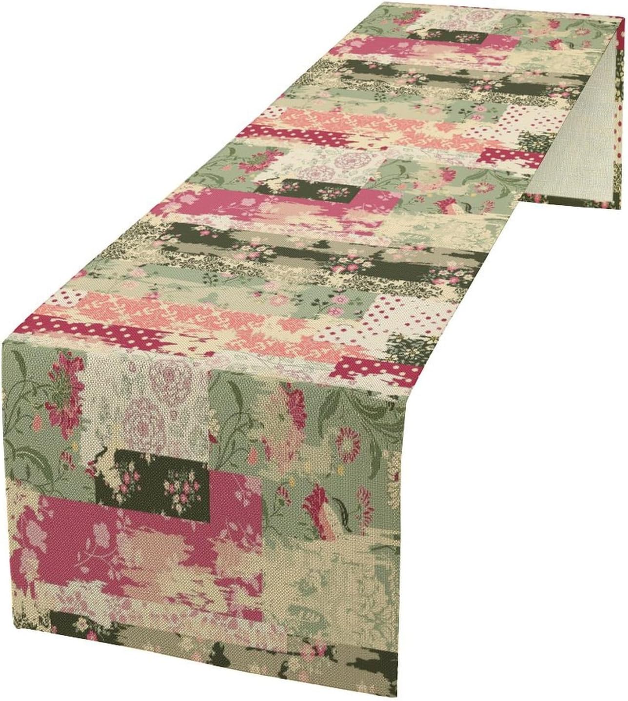 Patchwork Flower Table Runner,Abstract Colorful Floral Retro Style Hand Drawn Tablecloth Burlap for Hotel Indoors Outdoor Dining Room Kitchen Home Decor,W13X L70 in