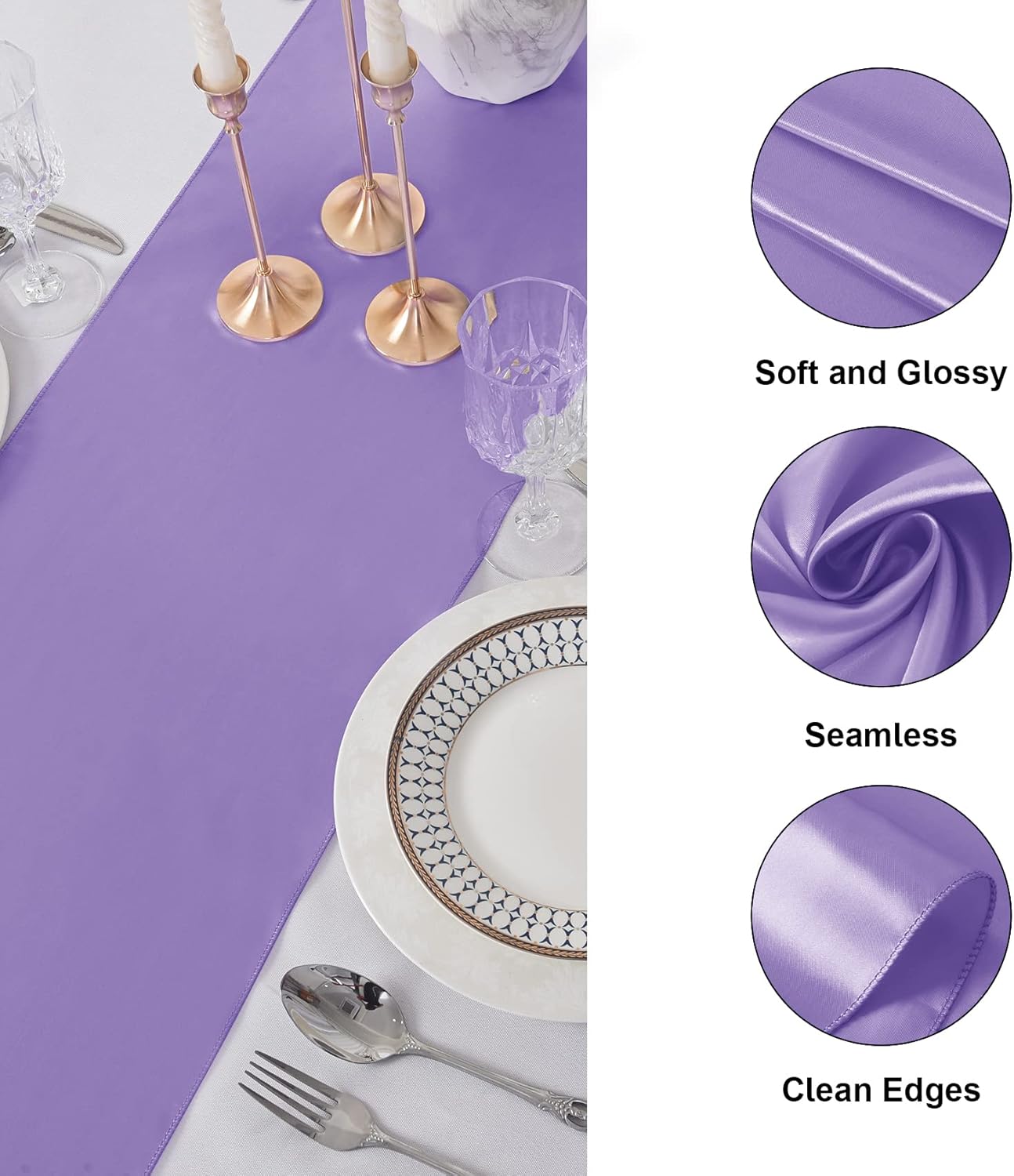 24Pack Table Runner 12 x 108 Inches Satin Silk Table Runner for Wedding, Birthday Party, Banquets, Graduations Decoration, fit Rectange and Round Table-Lavender