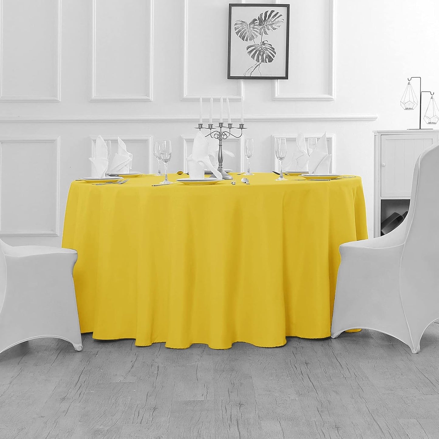 Fokitut 2 Pack Waterproof Round Tablecloth, 120 Inch, Stain Resistant and Wrinkle Polyester Table Cloth, Fabric Table Cover for Kitchen Dining, Wedding, Party, Holiday Dinner-Yellow