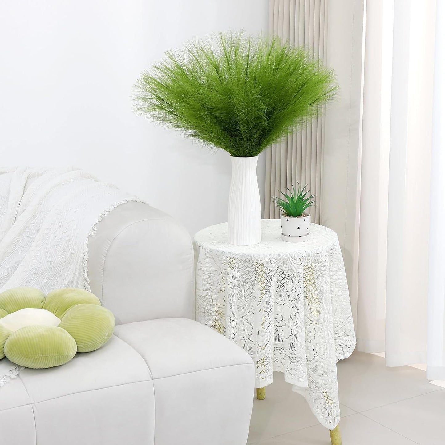 Green Pampas Grass Decor 30 Pcs 21.7 Inch Faux Pampas Grass Bulk Artificial Dried Flowers Small Vase Filler Pompas Grass.