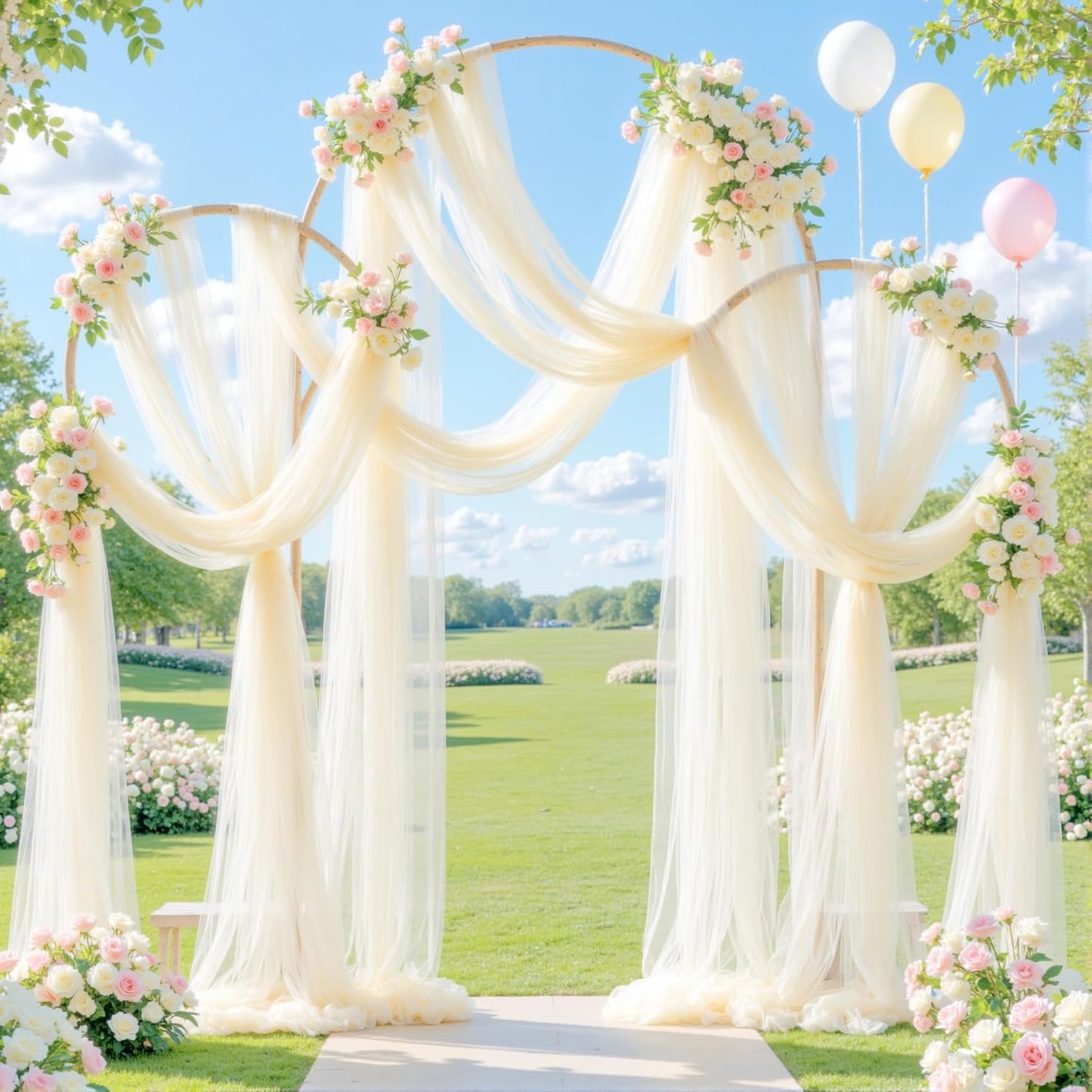 Wedding Arch Draping Fabric Backdrop 2 Panel 30" x 19Ft Ivory Drapes Curtains for Wedding Reception Sheer Tulle Backdrop Curtain for Ceremony Birthday Party Baby Shower Arbor Ceiling Decorations