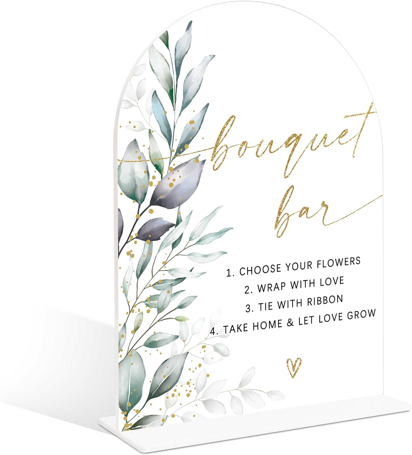Acrylic Wedding Signs, Greenery Theme Bouquet Bar Sign, Wedding Reception Signage, Bridal Shower Table Decor with Stand, Bouquet Bar Supplies for Engagement, Anniversary, Newlywed Event and Party, 05