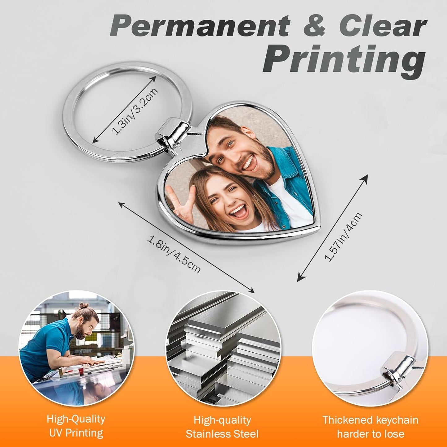 Custom Keychain with Picture, Personalized Photo Keychain with LOGO Text, Customized Gifts for Boyfriend Couple