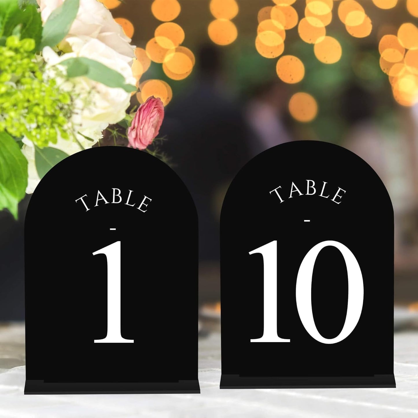 JOYIT Arch Wedding Table Numbers 1-10 with Stands – Double-Sided Printed 5" X 7" Acrylic Signs with Black Background and White Text, Perfect for Wedding Receptions, Parties, Anniversaries, and Events