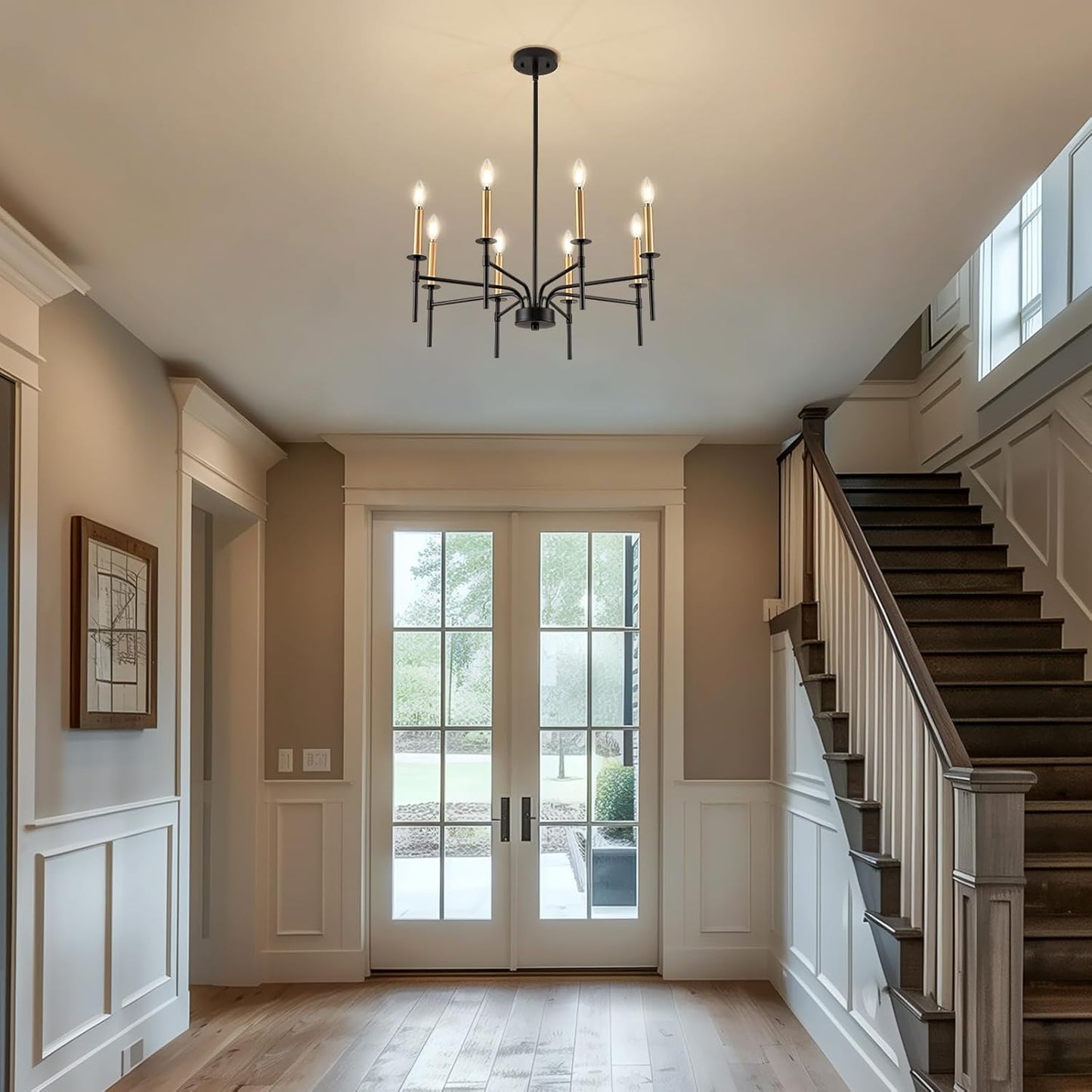 8 Light Modern Farmhouse Black and Gold Chandelier for Dining Room Over Table,Hanging Ceiling Candle Chandeliers Pendant Light Fixture for Living Room Staircase Entryway Foyer Kitchen