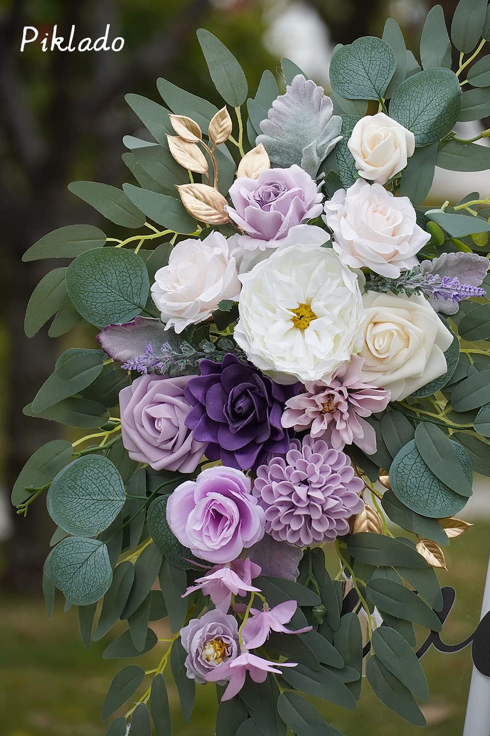 Faux Flower Swag Set of 2 for Wedding Welcome Signs Floral Swag Wedding Reception Ceremony Signs Decor (Purple)