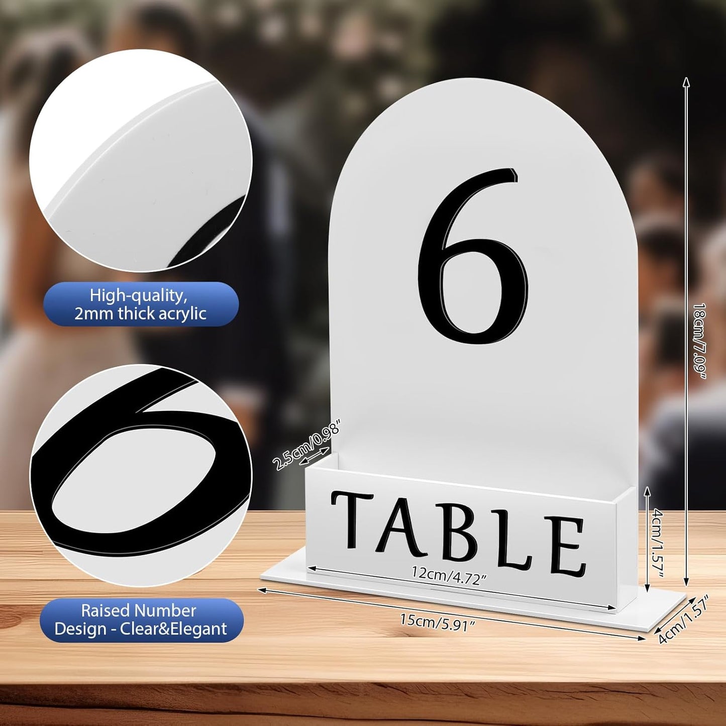 Table Number 1-15 for Wedding Reception Arch Acrylic Wedding Table Number with Flower Trough 5" x 7" Mirrored Rustic Centerpiece for Reception Bridal Shower Party Catering Banquet(White)