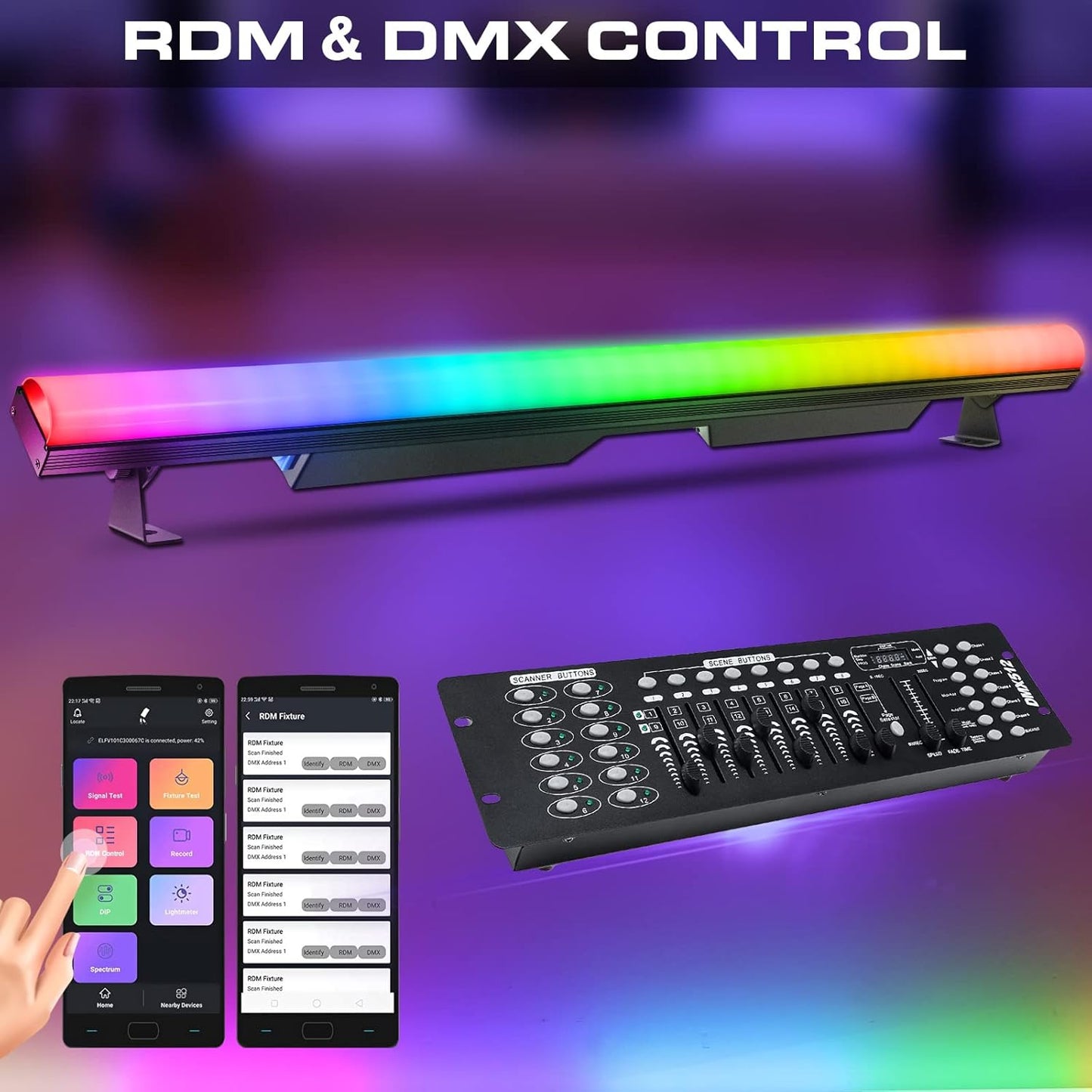 LED Stage Wash Light Bar - OPPSK 120W 36LEDs RGBW DMX Light Bar with Detachable Cover Chasing Function 41 Static Colors & 56 Shows LED Beam Light for Wedding Church DJ Live Events Stage Lighting