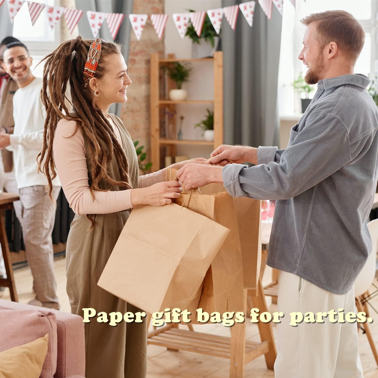 BagDream 12x7x12 Paper Bags 50Pcs Brown Paper Bags with Handles, Kraft Shopping Merchandise Retail Bags, Takeout/To Go Bags for Food Delivery, Wider-gusset Recycled Paper Gift Bags